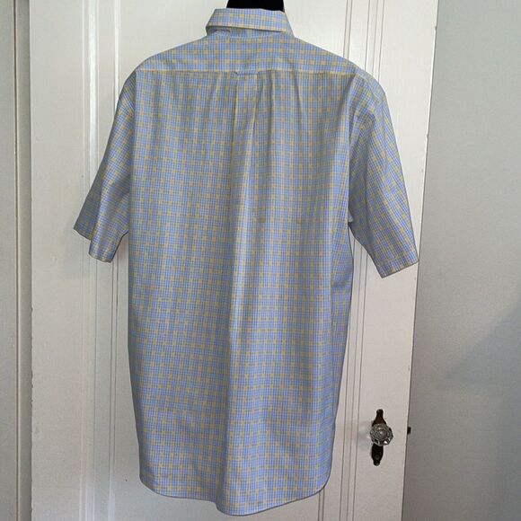 Overton yellow, blue & white check wrinkle resistant cotton short sleeve shirt - Picture 7 of 9